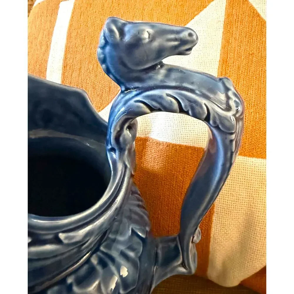 Arthur Wood England Vintage Blue Embossed Ceramic Pitcher Figural Handle 10